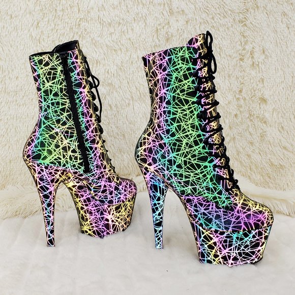 Reflective Geometric Platform High Heel Ankle Boots - Picture 8 of 17